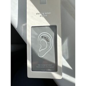 Women's Silver CZ Crystal Curved Bar Ear Stud Trendy Earrings Surgical Steel